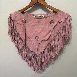 Pioneer Wear Pink Suede Fringe Poncho Western Vintage